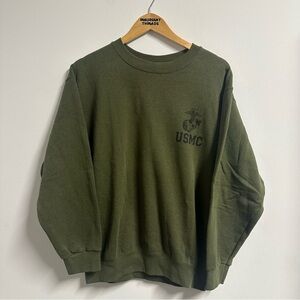 Vintage USMC Marines Pullover Sweatshirt Green Medium
